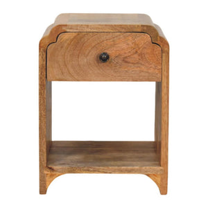 Newton Mini Bedside Table | Solid Mango Wood | Oak-ish Finish | Drawer & Open Shelf
