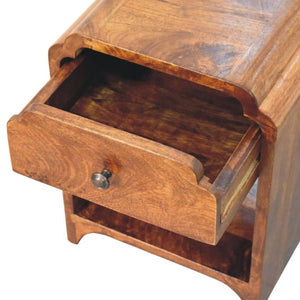 Newton Mini Chestnut Nightstand | Drawer & Open Shelf | Compact Bedside Table