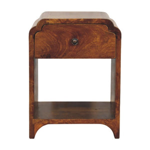 Newton Mini Chestnut Nightstand | Drawer & Open Shelf | Compact Bedside Table