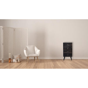 Noir Filing Cabinet | Solid Mango Wood | Ash Black Finish | Labelled Storage Drawers