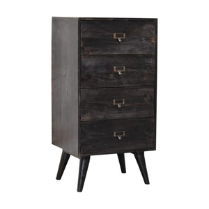 Noir Filing Cabinet | Solid Mango Wood | Ash Black Finish | Labelled Storage Drawers