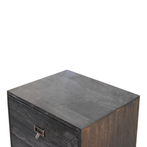 Noir Filing Cabinet | Solid Mango Wood | Ash Black Finish | Labelled Storage Drawers