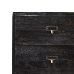 Noir Filing Cabinet | Solid Mango Wood | Ash Black Finish | Labelled Storage Drawers