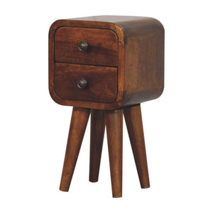 Noma Extra Mini Bedside Table | Solid Mango Wood | Chestnut Finish | 2 Drawer Scandinavian Nightstand