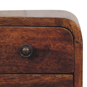 Noma Extra Mini Bedside Table | Solid Mango Wood | Chestnut Finish | 2 Drawer Scandinavian Nightstand