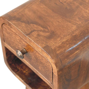 Noma Extra Mini Open Bedside Table | Solid Mango Wood | Chestnut Finish | 1 Drawer & Open Shelf