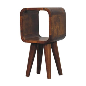 Noma Extra Mini Open Bedside Table | Solid Mango Wood | Chestnut Finish | Curved Scandinavian Design