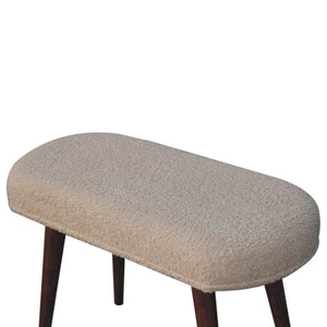 Nordic Bench | Solid Mango Wood | Honey Caramel Finish | Cream Bouclé Upholstered Seat