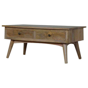 Nordic Coffee Table | Solid Mango Wood | Oak Finish | 2 Drawer Living Room Table