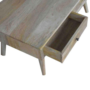 Nordic Coffee Table | Solid Mango Wood | Oak Finish | 2 Drawer Living Room Table
