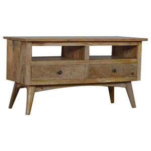 Nordic Media Entertainment Unit | Solid Mango Wood | Oak Finish | 2 Drawer TV Stand