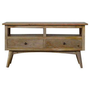 Nordic Media Entertainment Unit | Solid Mango Wood | Oak Finish | 2 Drawer TV Stand