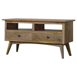 Nordic Media Entertainment Unit | Solid Mango Wood | Oak Finish | 2 Drawer TV Stand