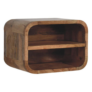 Oak Floating Curved Bedside Table | Solid Mango Wood | Oak Finish | 2 Open Shelf Wall Nightstand