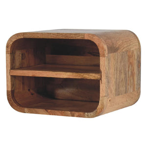 Oak Floating Curved Bedside Table | Solid Mango Wood | Oak Finish | 2 Open Shelf Wall Nightstand
