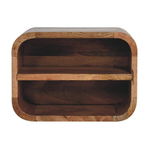 Oak Floating Curved Bedside Table | Solid Mango Wood | Oak Finish | 2 Open Shelf Wall Nightstand