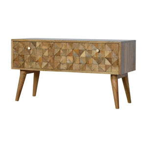 Oak-ish Diamond Bench | Geometric Detail | Versatile Home Seating