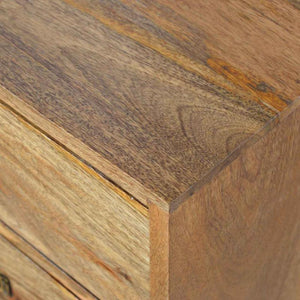 Oak-Style Bedside Table | 2 Drawers | Brass Label Holder Handles