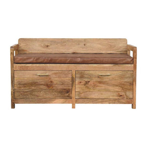 Oakish Storage Bench | Brown Leather Seat | Hallway Storage