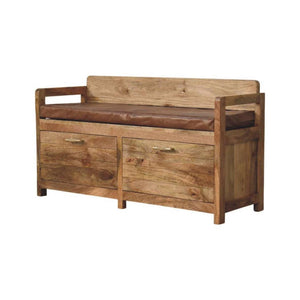 Oakish Storage Bench | Brown Leather Seat | Hallway Storage