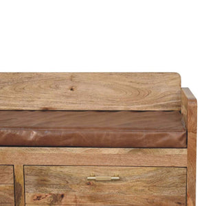 Oakish Storage Bench | Brown Leather Seat | Hallway Storage
