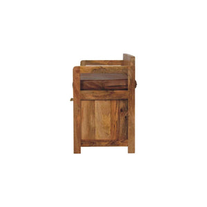 Oakish Storage Bench | Brown Leather Seat | Hallway Storage