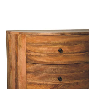 Odyssey Curved Chest of Drawers | Solid Mango Wood | Oak Finish | 3 Drawer Storage Chest