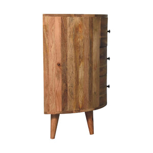 Odyssey Curved Chest of Drawers | Solid Mango Wood | Oak Finish | 3 Drawer Storage Chest