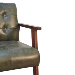 Olive Buffalo Leather Chair | Upholstered Accent Seating | Rich Natural Texture