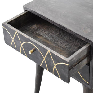Oslo Brass Inlay Bedside Table | Solid Mango Wood | Ash Black Finish | 2 Drawers