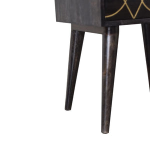 Oslo Brass Inlay Bedside Table | Solid Mango Wood | Ash Black Finish | 2 Drawers
