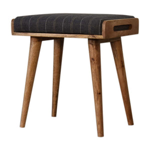Pewter Tweed Tray Footstool | Solid Mango Wood | Upholstered Seat | Nordic Style