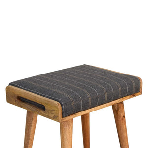 Pewter Tweed Tray Footstool | Solid Mango Wood | Upholstered Seat | Nordic Style