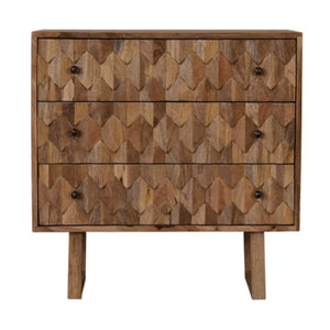 Pineapple Carved Chest | Solid Mango Wood | Oak Finish | 3 Drawers