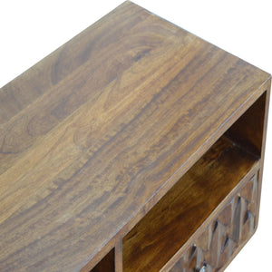 Pineapple Carved Media Unit | Solid Mango Wood | Chestnut Finish | TV Storage Console