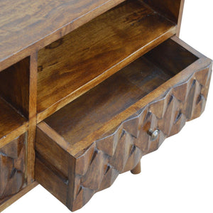 Pineapple Carved Media Unit | Solid Mango Wood | Chestnut Finish | TV Storage Console