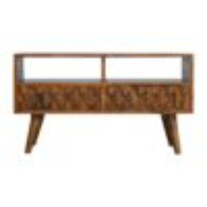 Pineapple Carved Media Unit | Solid Mango Wood | Chestnut Finish | TV Storage Console