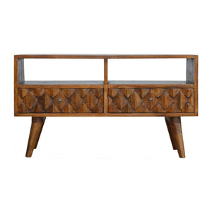 Pineapple Carved Media Unit | Solid Mango Wood | Chestnut Finish | TV Storage Console