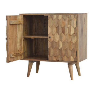 Pineapple Carved Storage Cabinet | Solid Mango Wood | Oak Finish | 2 Door Accent Cabinet