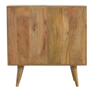 Pineapple Carved Storage Cabinet | Solid Mango Wood | Oak Finish | 2 Door Accent Cabinet