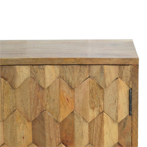 Pineapple Carved Storage Cabinet | Solid Mango Wood | Oak Finish | 2 Door Accent Cabinet