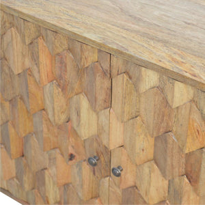 Pineapple Carved Storage Cabinet | Solid Mango Wood | Oak Finish | 2 Door Accent Cabinet