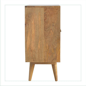 Pineapple Carved Storage Cabinet | Solid Mango Wood | Oak Finish | 2 Door Accent Cabinet