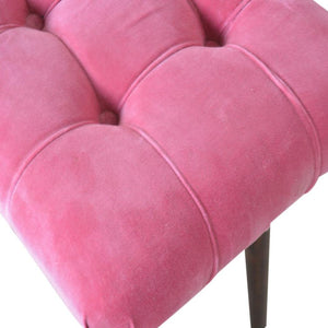 Pink Cotton Velvet Curved Bench | Upholstered Accent Seat | Bedroom & Hallway
