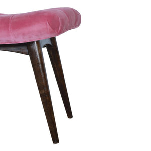 Pink Cotton Velvet Curved Bench | Upholstered Accent Seat | Bedroom & Hallway