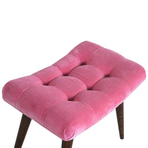 Pink Cotton Velvet Curved Bench | Upholstered Accent Seat | Bedroom & Hallway