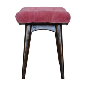 Pink Cotton Velvet Curved Bench | Upholstered Accent Seat | Bedroom & Hallway