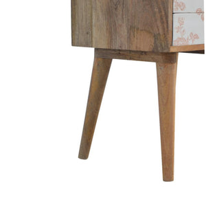 Pink Floral Mango Wood Bedside Table | 2 Drawers | Nordic Legs