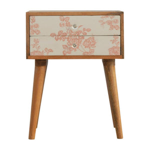 Pink Floral Mango Wood Bedside Table | 2 Drawers | Nordic Legs