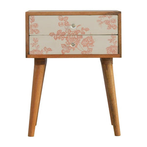Pink Floral Mango Wood Bedside Table | 2 Drawers | Nordic Legs